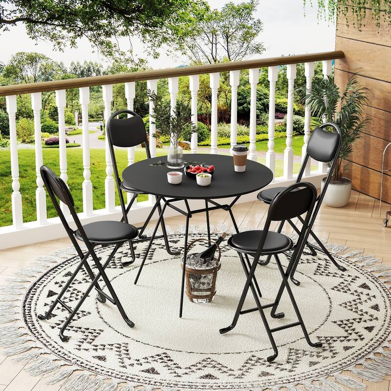 2/4pcsFolding Stool with Back, Cushioned Padded Folding Stool, Portable Folding Chairs - Black 4pcs