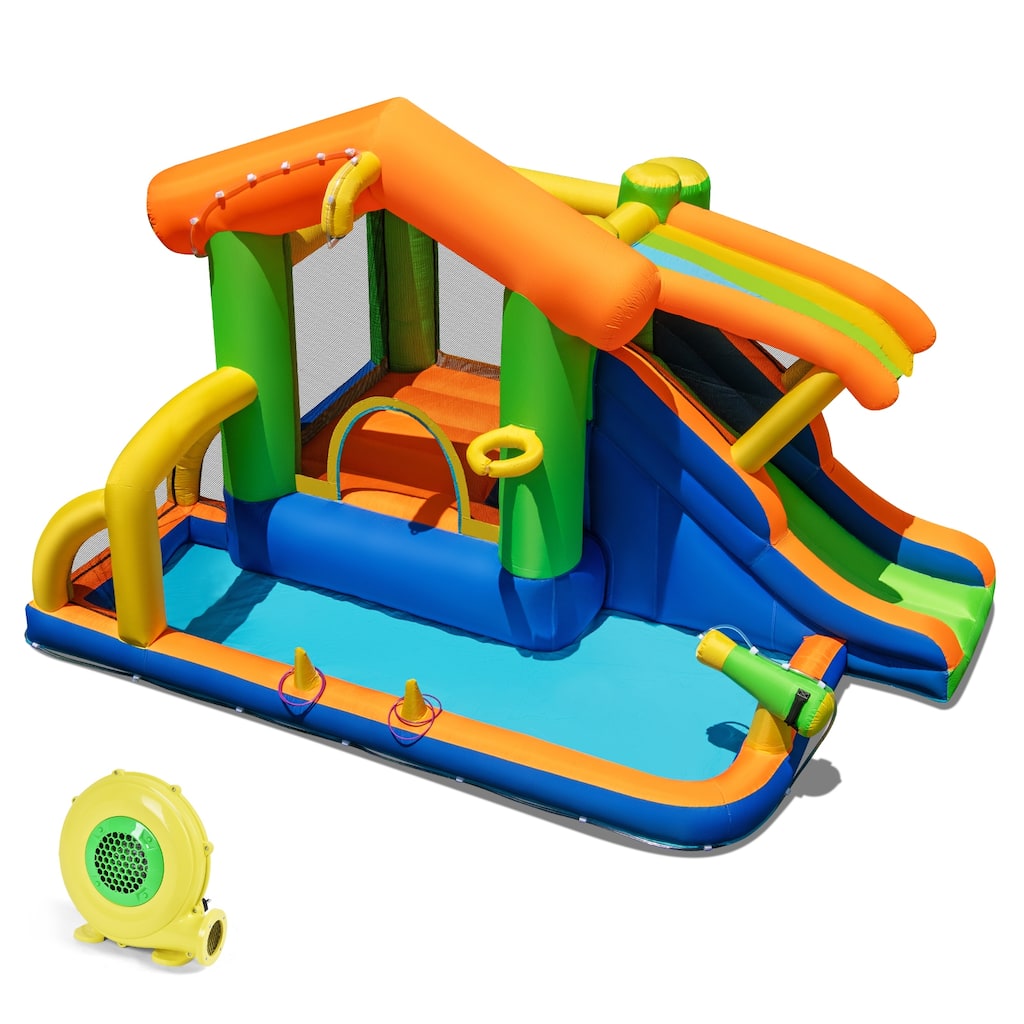 Gymax 8-in-1 Inflatable Bounce House Water Park w/Slide Water Cannon - Multicolors