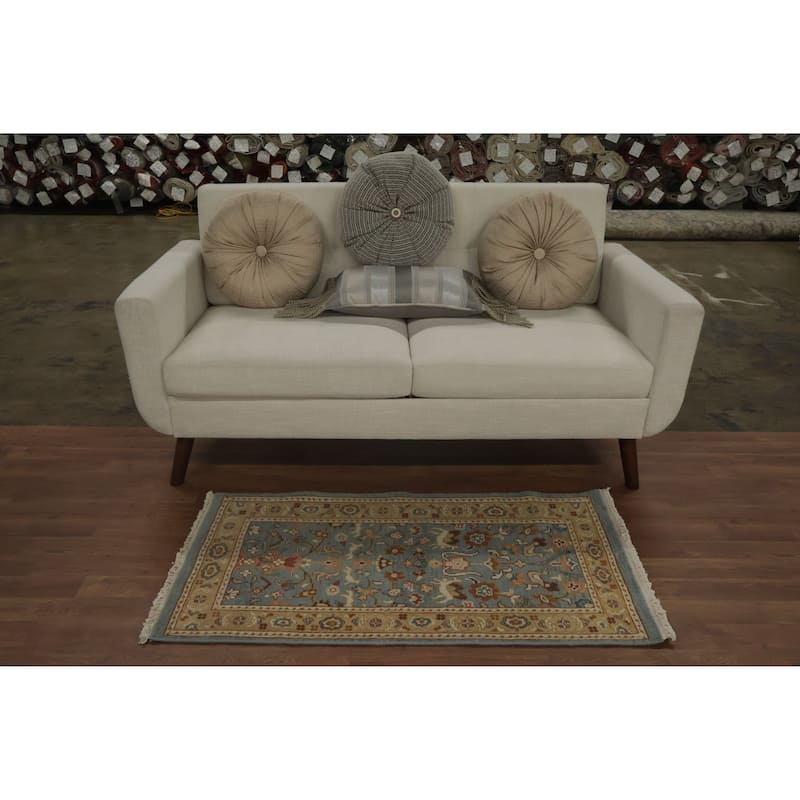 Hand Knotted Oriental 100% Wool Carpet Traditional All-Over Navy Blue & Blues Ziegler Area Rug - 3' 10'' X 2' 1''