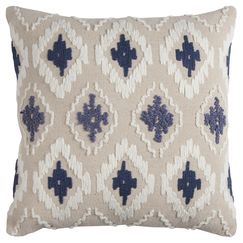 Rizzy Home Textured Ikat Diamond Throw Pillow - Indigo Blue - Polyester