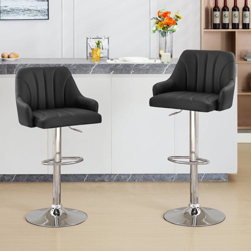 Adjustable Armless Swivel PU Leather Bar Stools Chrome Air Lift Counter Height Stools Set of 4 for Living Room Kitchen Bar