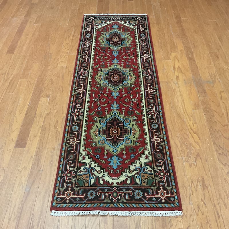 HERAT ORIENTAL Handmade Indo Serapi Wool Runner - 2'6" x 8' - Red/Black