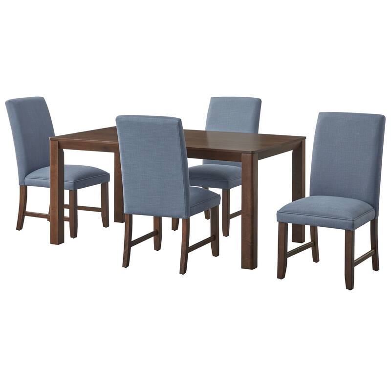Lifestorey Dakota Dining Set - 5-Piece Walnut/Blue Solid