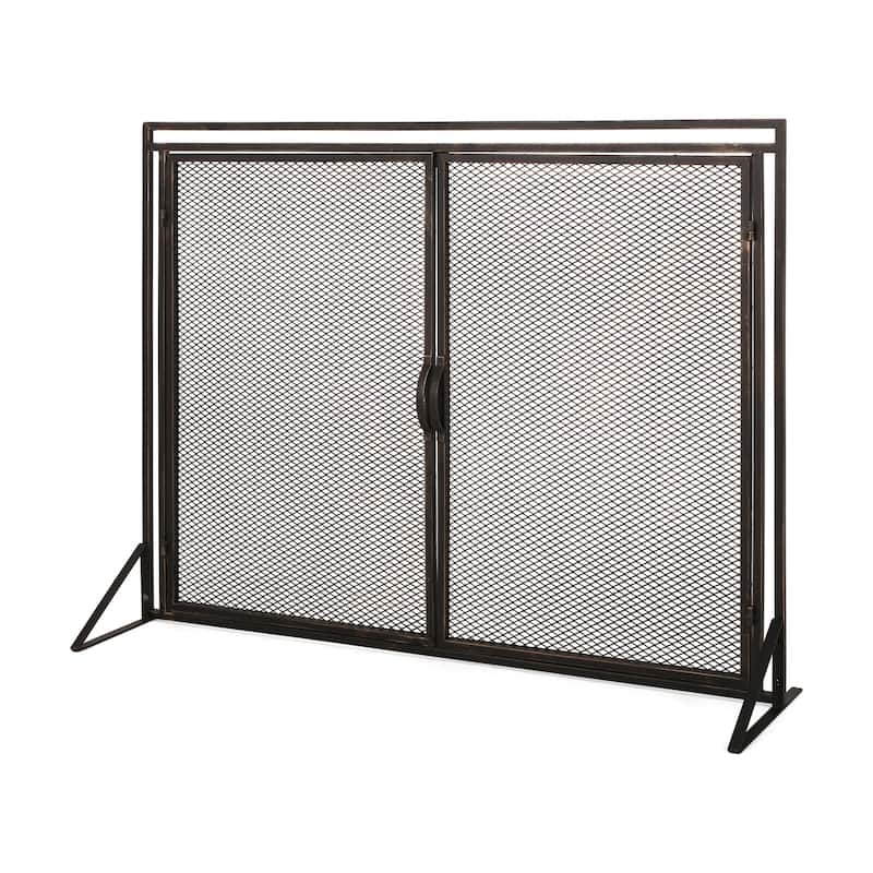 Modern Iron Fireplace Screen with Easy Access Doors and Matte Finish