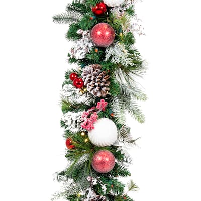 9 ft. Artificial Christmas Garland with Lights - Frosted Wonderland - Green