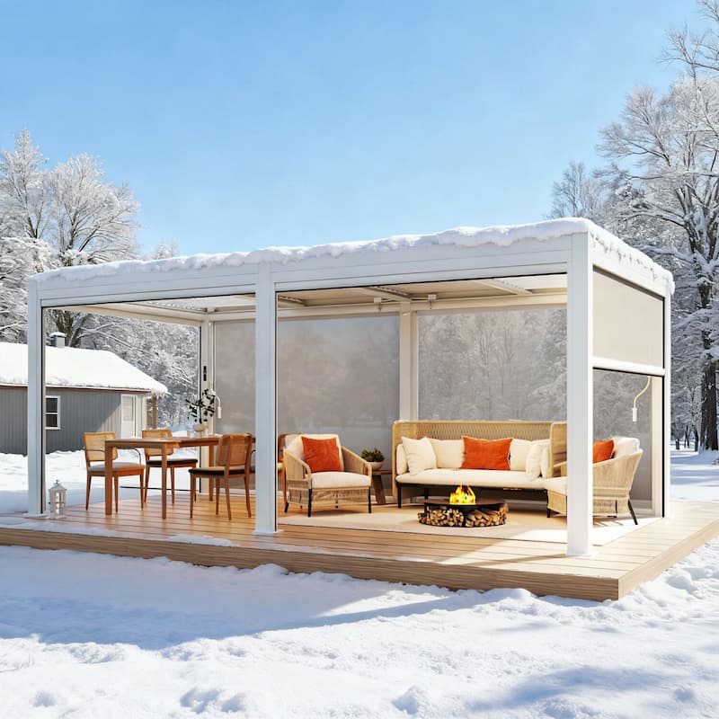 Erommy Outdoor Louvered Pergola Gazebo with Adjustable Aluminum Rainproof Roof and Pull-Down Screen