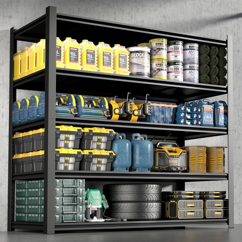 5/6-Tier Adjustable Heavy Duty Metal Storage Shelves, Black, 72/82"H