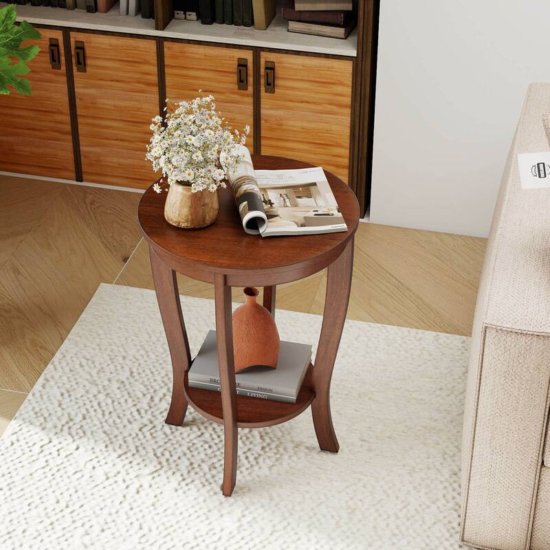 Costway 2 PCS 2-Tier End Table 18'' Round Compact Sofa Side Nightstand - See Details