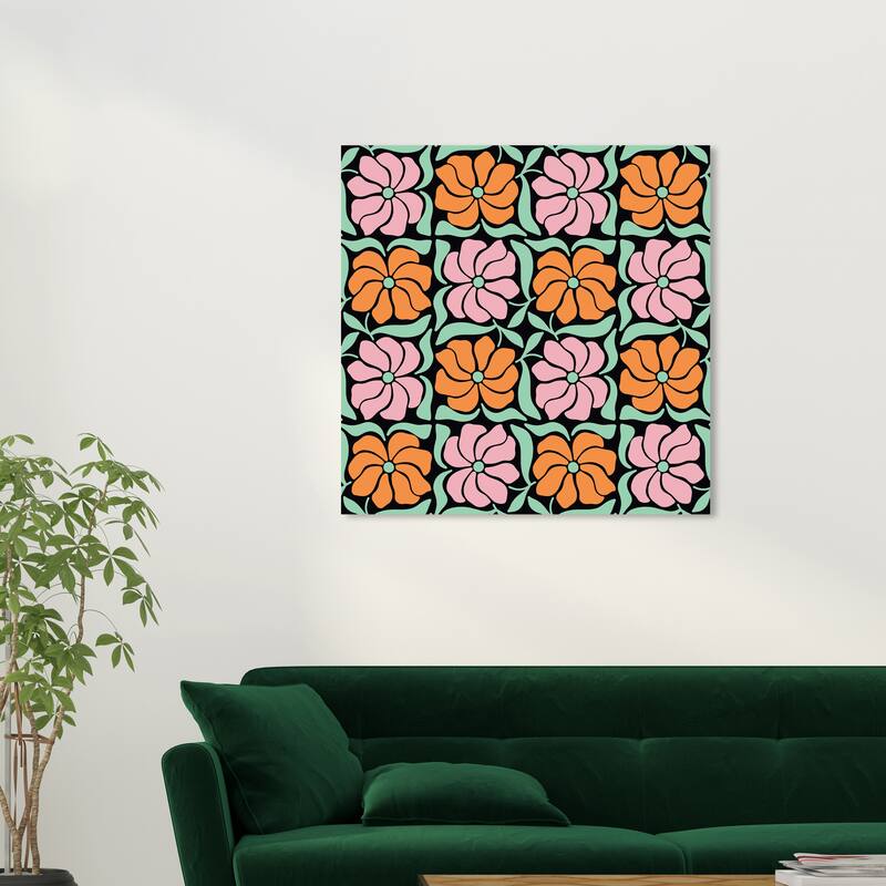 Wynwood Studio Canvas Floral and Botanical Sweet 16 Flowers Black and Mint Green Modern & Contemporary Wall Art Canvas Print