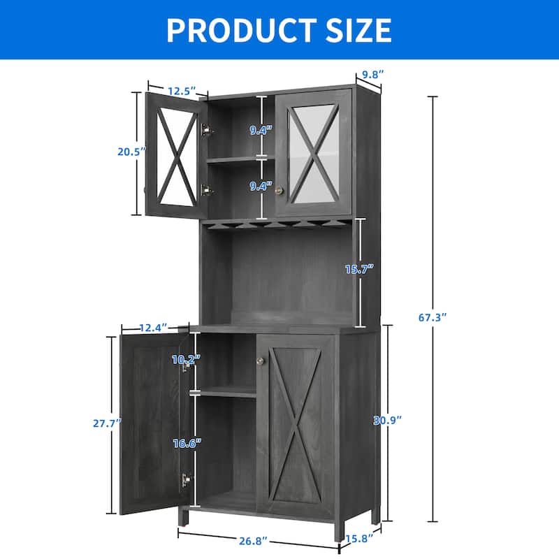 Moasis Coffee Bar Cabinet Kitchen Storage Cabinet with 2 Glass Doors & Wine Racks