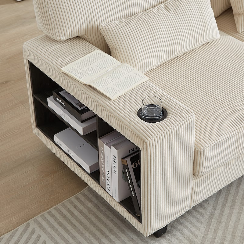 102.75" Corduroy L-Shaped Modular Sectional Sofa with Storage