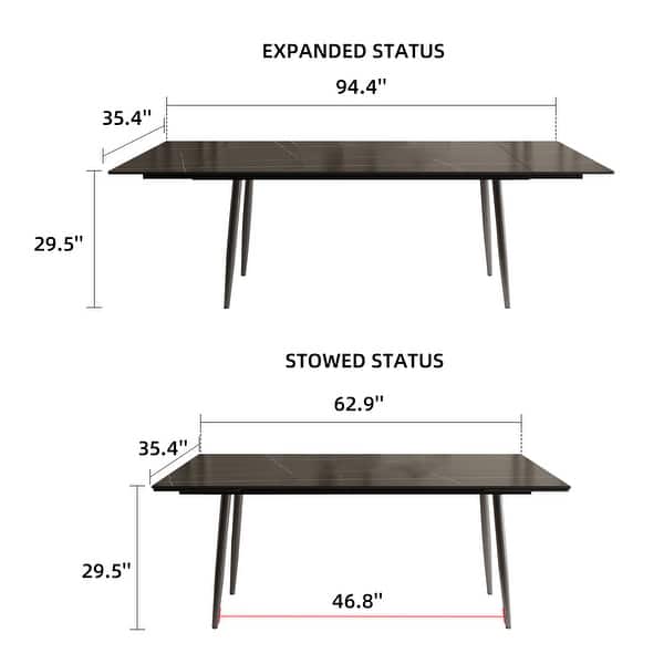 dimension image slide 0 of 2, Outdoor Rectangle expandable sintered stone dining table is suitable for 8-10 people.