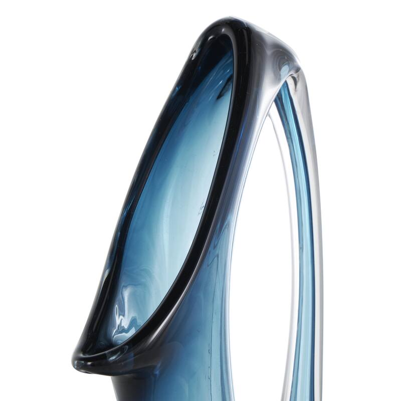 Glass Abstract Decorative Vase with Cutout Handle and Elongated Opening - Blue - Roche River Decor