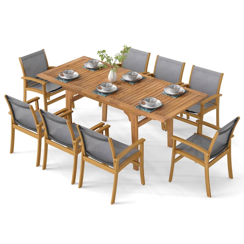 Costway 9 PCS Acacia Wood Outdoor Dining Set for 6-8 with 1.97" - See Details