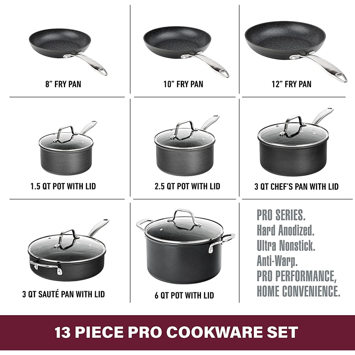 Granitestone Pro Premier Hard Anodized 13 Piece Nonstick Cookware Set