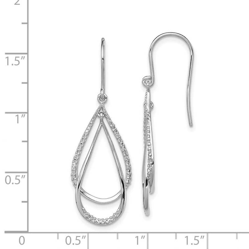 Curata 925 Sterling Silver Polished Shepherd hook Rhodium Plated Diamond Long Drop Dangle Earrings - 39x13mm Wide