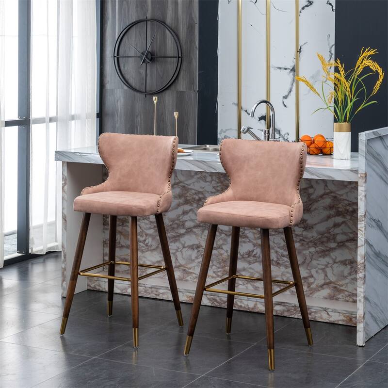 Modern Faux Leather Tufted Nailhead Trim Barstool Set of 2