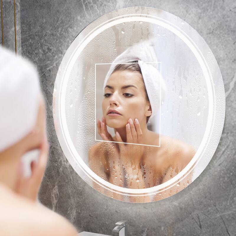 Frameless LED Lighted Round Bathroom Vanity Mirror Dimmable Anti-Fog