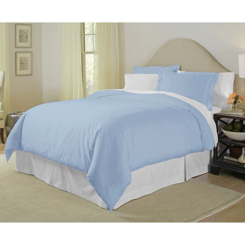 Pointehaven 400 Thread Count 100% Long Staple Cotton 3-piece Duvet Cover Set - Blue - King - Cal King