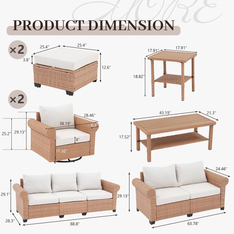 8-Piece Outdoor Conversation Set with Swivel Chairs