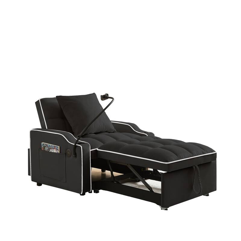 Convertible Pull-Out Chair Bed with USB Ports, Adjustable Backrest & Cup Holder