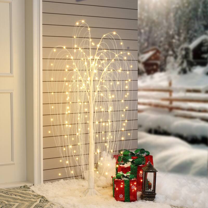 47.24" H White Willow Tree Christmas Holiday Party Decoration with LED Lights - 47.24" H x 22.44" W x 19.69" D