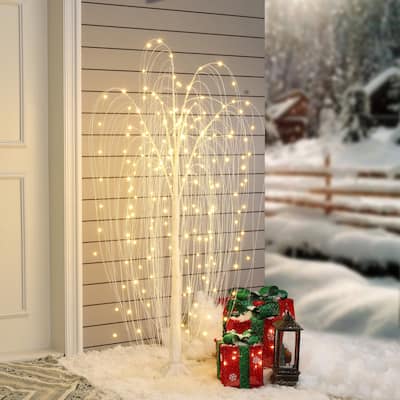 47.24" H White Willow Tree Christmas Holiday Party Decoration with LED Lights - 47.24" H x 22.44" W x 19.69" D