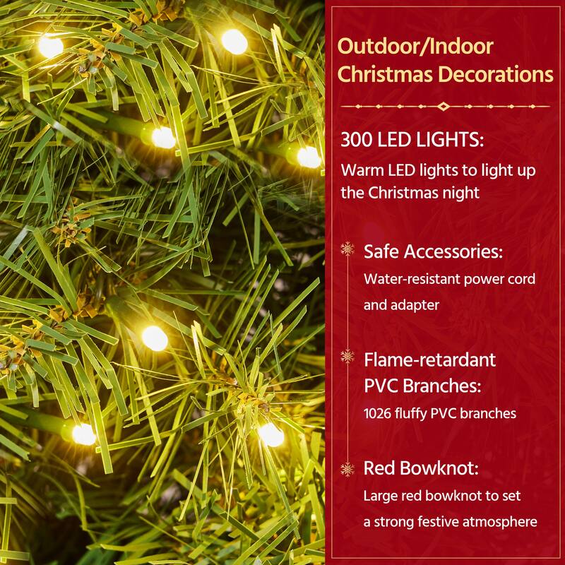 Yaheetech 60in Pre-lit Christmas Wreath Holiday Decoration with 300 LED Lights & 1026 Tips - 5ft