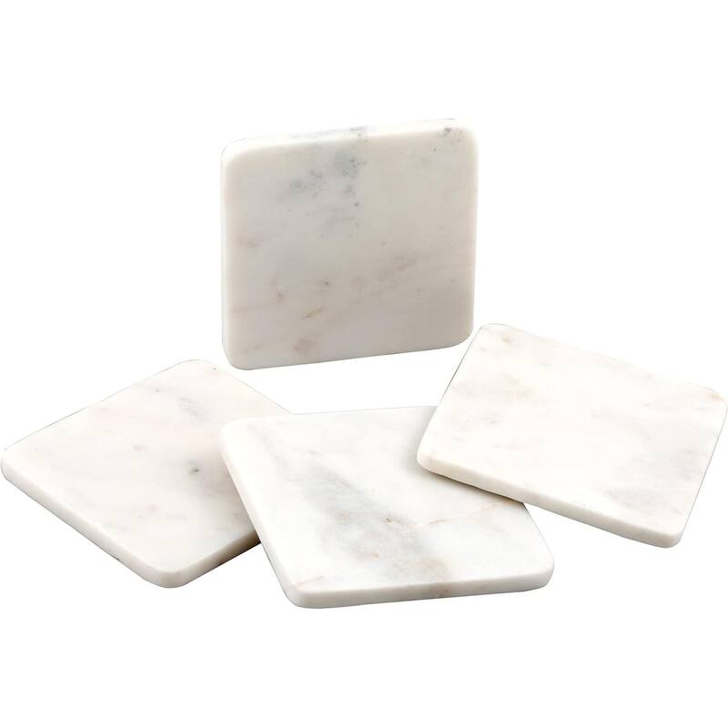 Natural White Marble Decorative Coaster 4-Pack Elegant, Luxurious, and Durable - White