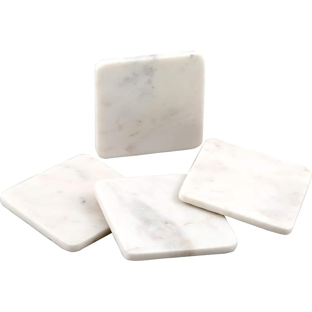Natural White Marble Decorative Coaster 4-Pack Elegant, Luxurious, and Durable