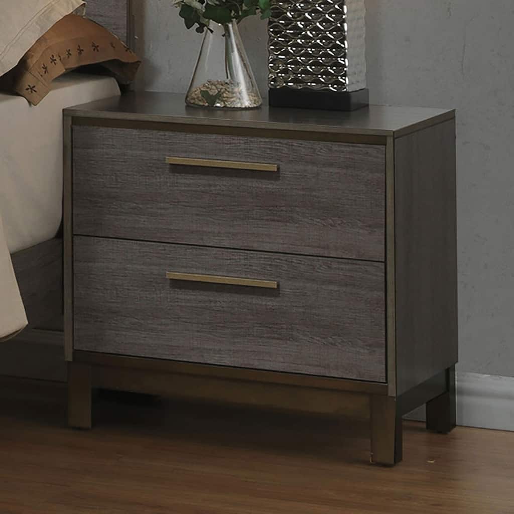 Two-Tone Antique Gray Nightstand with Brass Bar Pulls and Drawers