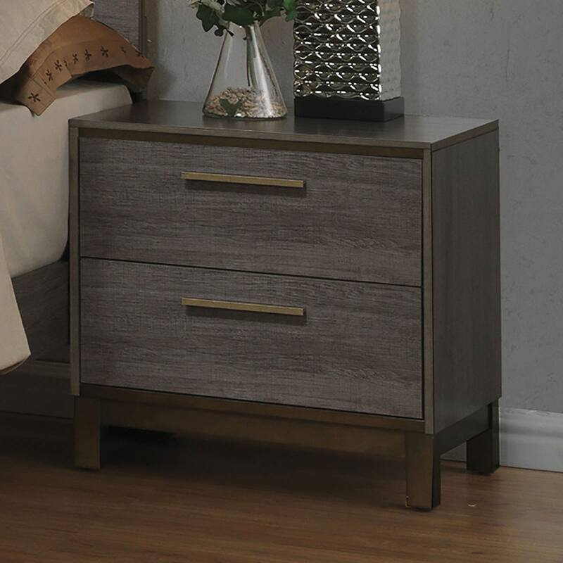 Wooden Nightstand with 2 Drawers in Two-Tone Antique Gray Finish