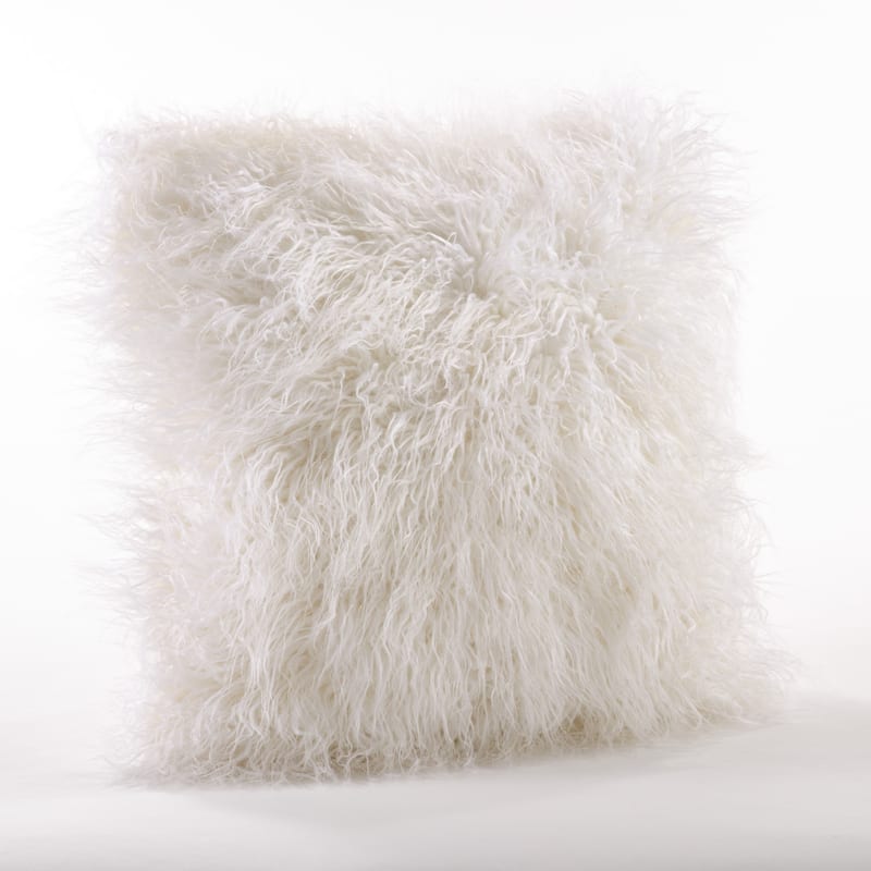 Mongolian Shaggy Faux Fur Throw Pillow - 18 X 18 - Ivory