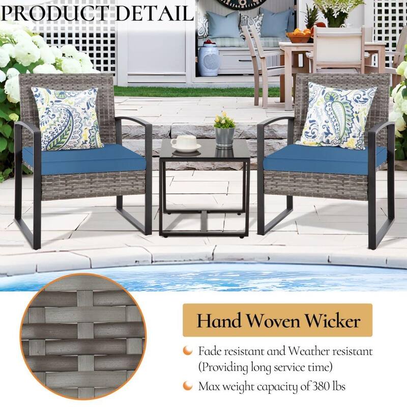 3-Piece Wicker Bistro Set, Outdoor Patio chairs with Coffee Table