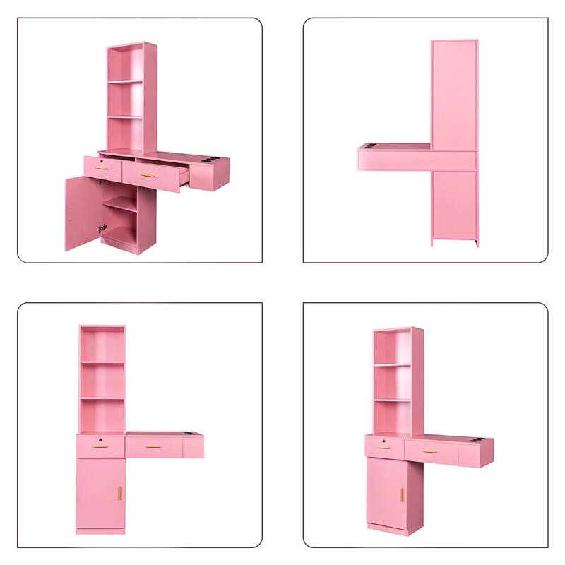Wall Mount Makeup Vanity Dressing Table,Drawers & Hair Dryer Holder - W39.76*D13.19*H66.93