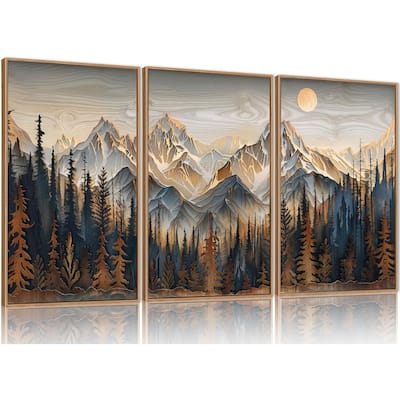 Pine Trees Wall Painting, Ridge Scenery Wall Decor, Natural Sun
