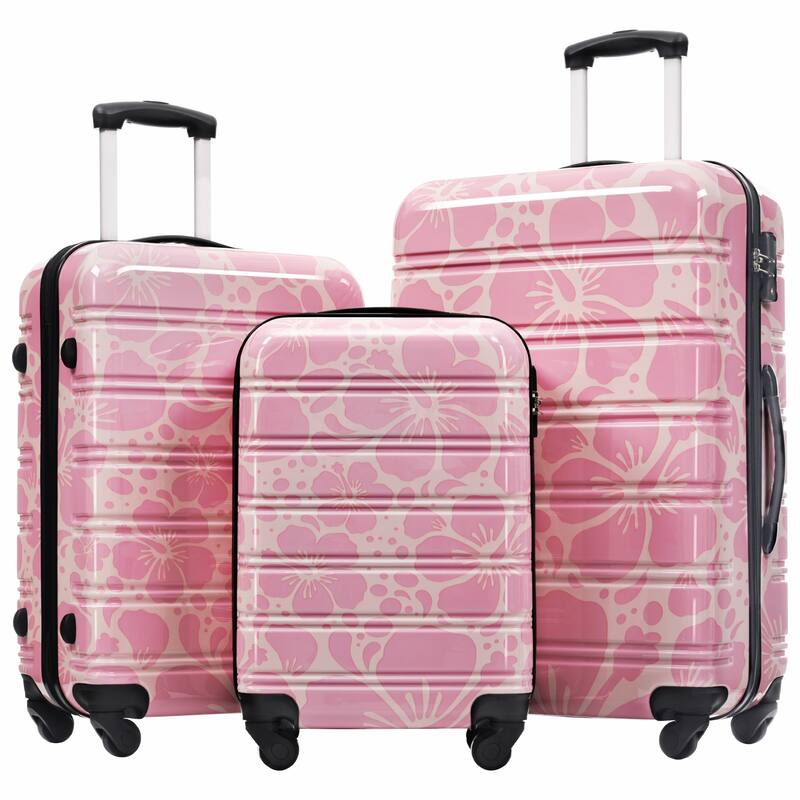 20"24"28" 3 Piece ABS+PC Hardshell Lightweight Durable Carry on Luggages Set with TSA Lock for Travel - Pink