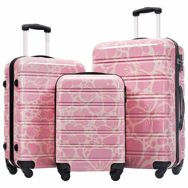 Hardshell Luggage Sets 3 pcs Spinner Suitcase with TSA Lock Lightweight-20"+24"+28" Luggages - Pink