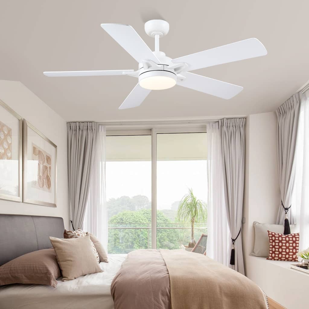 52" Modern Ceiling Fan with Light Remote and APP Control for Bedroom Living Room - 52 Inches