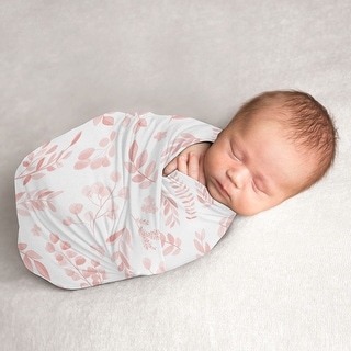 Sweet Jojo Designs Blush Pink and White Floral Leaf Girl Baby Swaddle Receiving Blanket Boho Chic Bohemian Watercolor Woodland