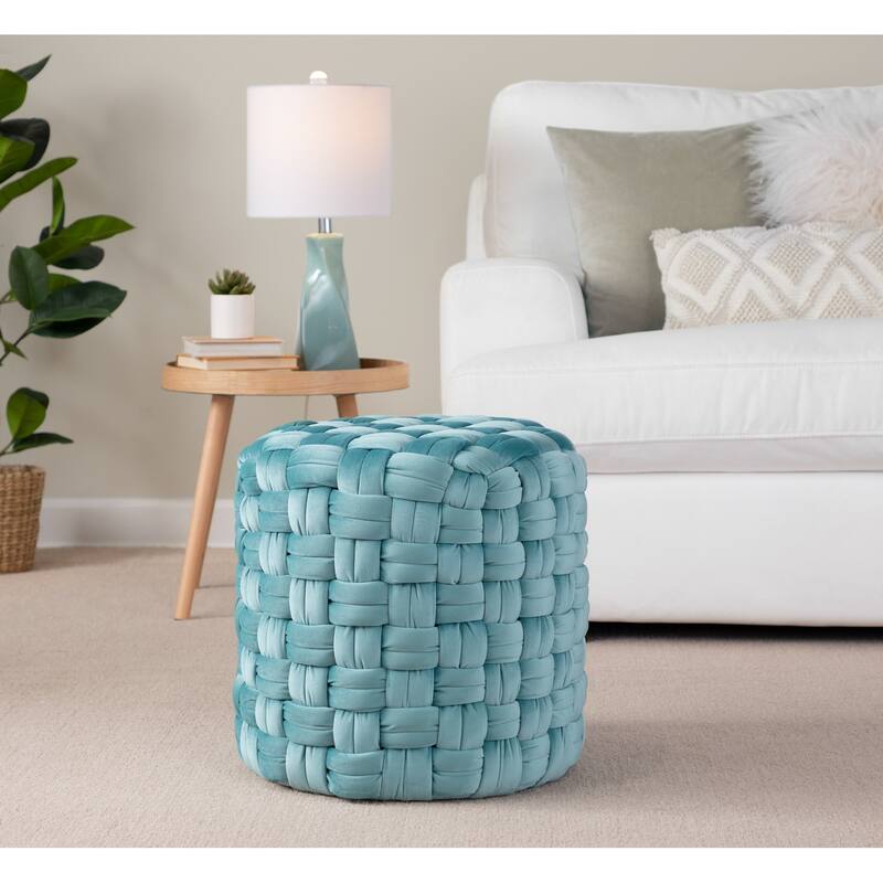 Braided Round 16" Ottoman in Velvet by LumiSource - Blue