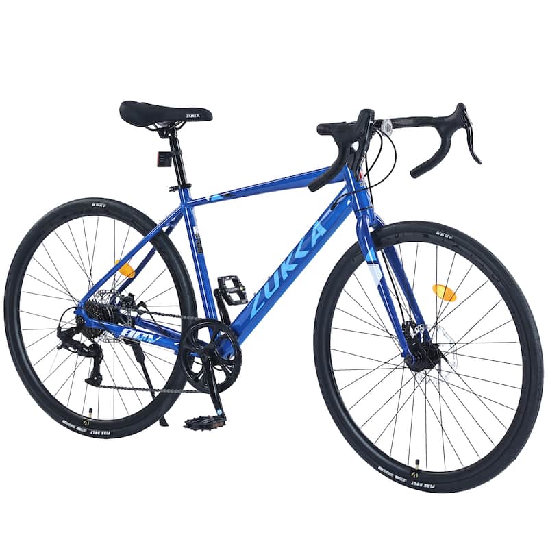 700C Road Cycling Bike, 7 Speed City Commuting Bicycle with Dual Disc Brakes, Aluminum Alloy Frame for Teens, 16 Years and Up - Blue