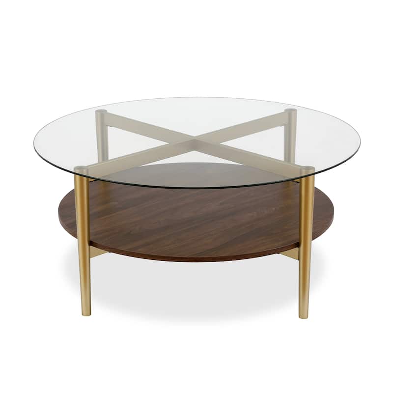 Otto 36" Wide Round Coffee Table with MDF Shelf - 36" Wide