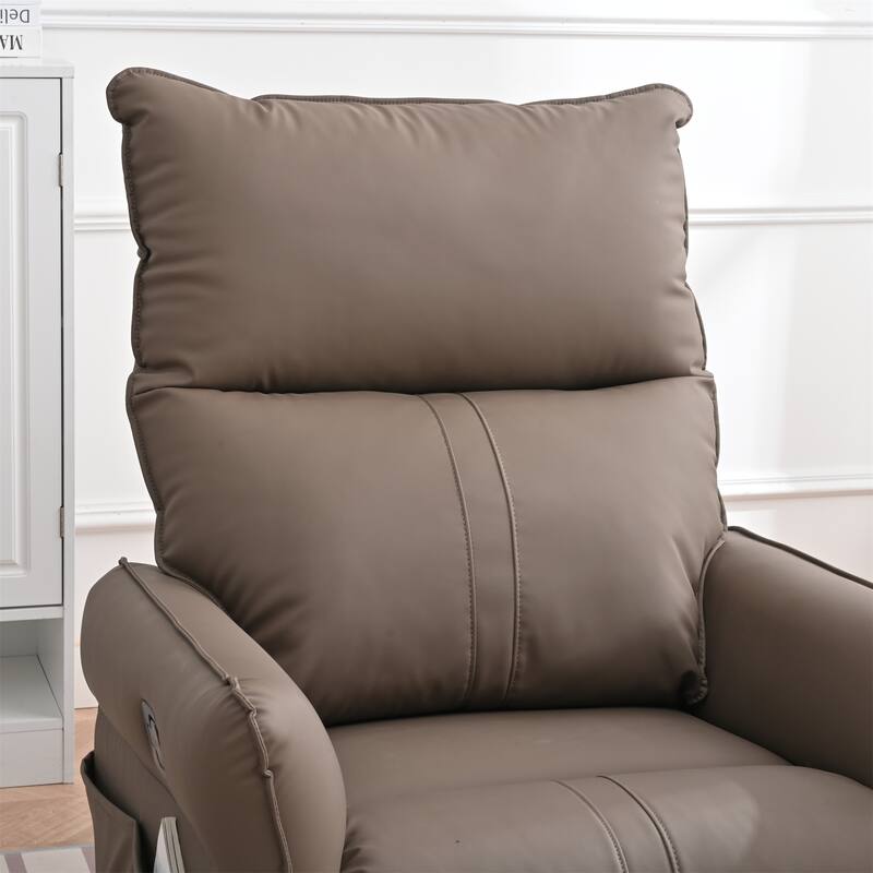 PU Rocking Recliner Chair, 360 Swivel Nursery Rocking Chair, Rocking Swivel Recliner Chair for Bedroom, Side Pocket