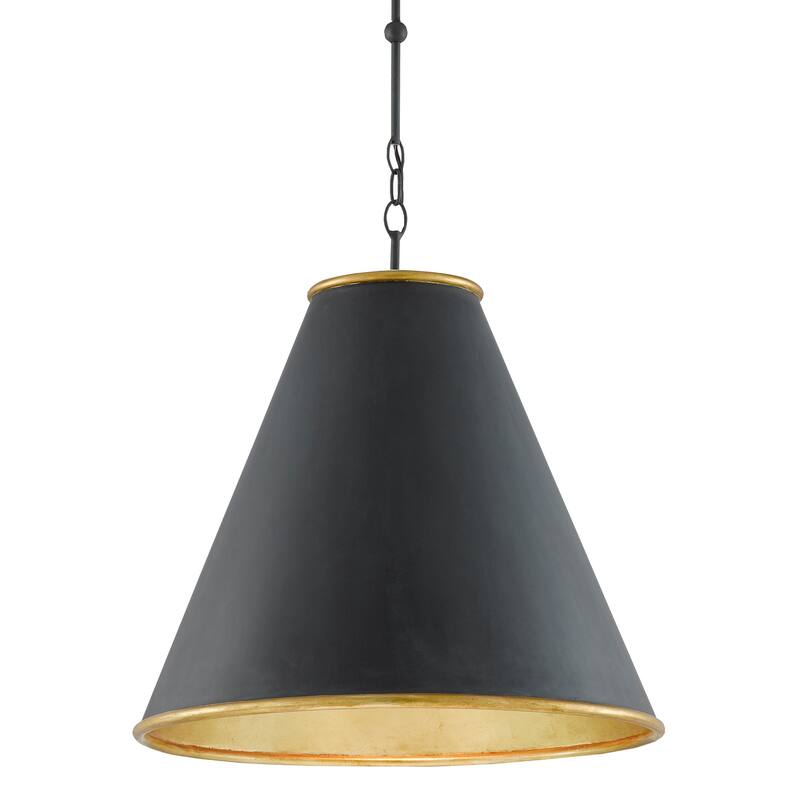 Currey & Company Pierrepont Large Black Pendant - 22.5"h x 22"dia - 22.5"h x 22"dia - Antique Black/Contemporary Gold Leaf/Painted Gold