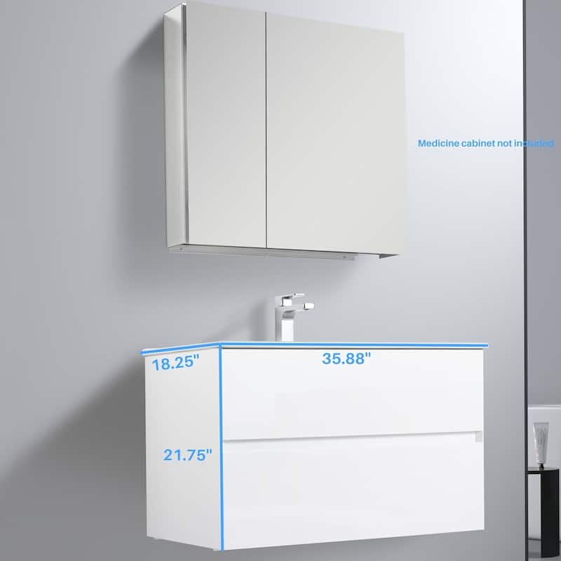 Blossom Assisi 36" Wall Mount Vanity w/ Sink, Glossy White