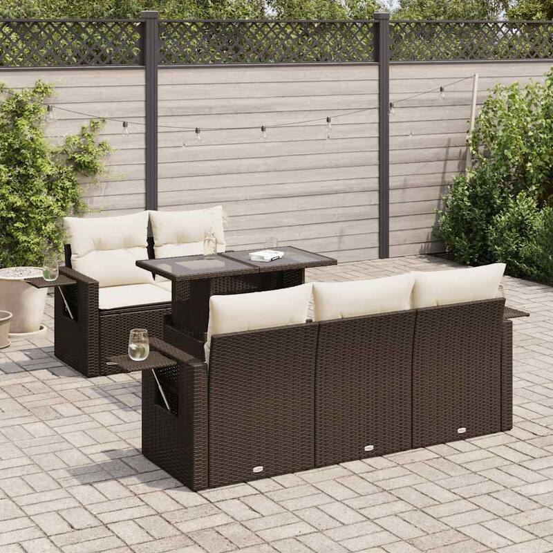 vidaXL Patio Sofa Set with Cushions Sofa Sections Outdoor 6 Piece Poly Rattan - 21.7 x 39.4 x 28.7