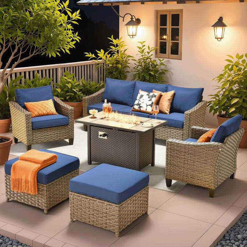 ​​OVIOS 6-Piece Outdoor Wicker Set with Fire Pit Table​