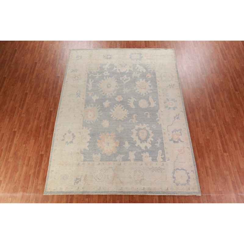 Hand Knotted Oriental 100% Wool Carpet Transitional All-Over Navy Blue & Blues Oushak Area Rug - 12' 1'' X 9' 10''