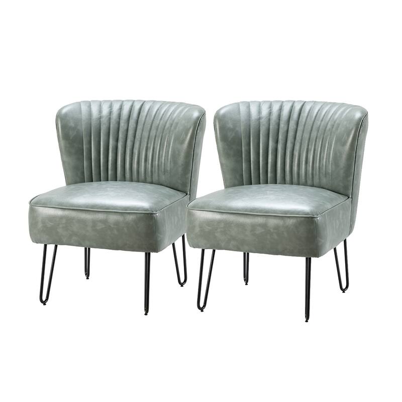 Donia Modern Faux Leather Armless Wingback Side Chair with Metal Legs Set of 2 by HULALA HOME